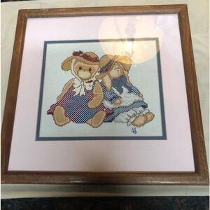 Needlework Wall Hanging Cross Stitch Handmade 1990s Vintage Handmade